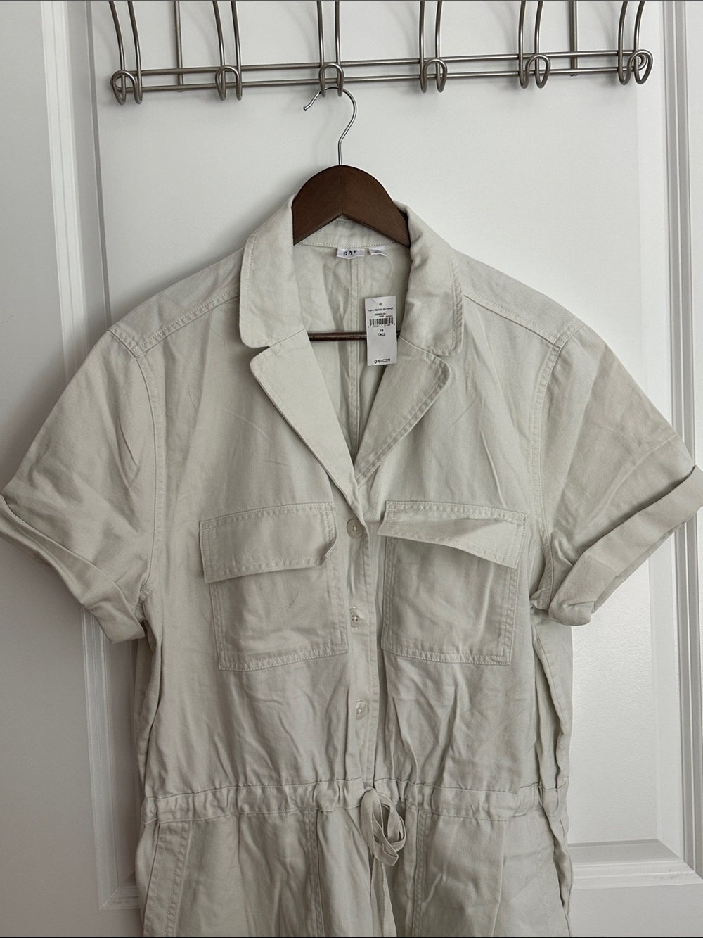 GAP Light Cream Short-Sleeve Utility Jumpsuit